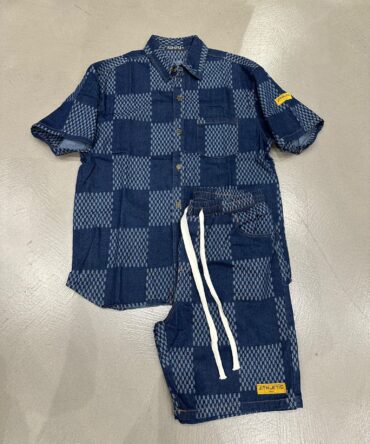 Coordinato in jeans blu quadri